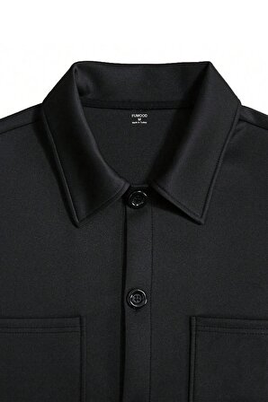 Oversize 3 İplik Düğme Detaylı Basic Rahat Gömlek Ceket