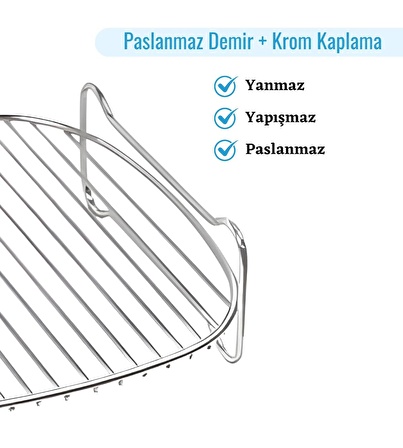 XXL Fritözler ile Uyumlu Paslanmaz Demir ve Krom Çelik Airfryer Izgarası - 21.5 cm