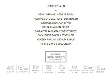 Sonorous HDMI KABLO ULTRA  - 3 MT