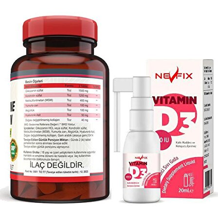 Nevfix Glucosamine Chondroitin Msm 120 Tablet & Nevfix Vitamin D3 400 Iu 20 ml Sprey