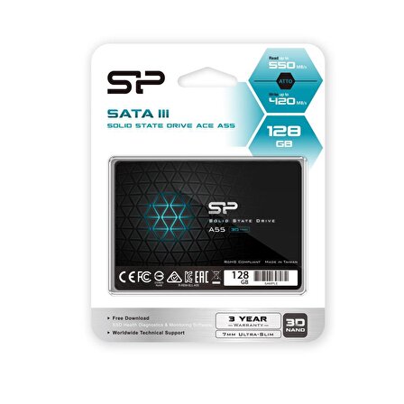 Silicon Power Ace A55 2.5 İnç 128 GB Sata 480 MB/s 560 MB/s SSD 
