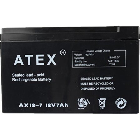 Atex AX-12V 7AH Bakımsız Kuru Akü