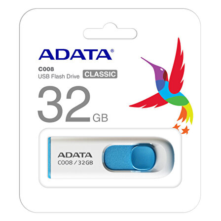 Adata C008/32GB 32GB USB2.0 Classic (White + Blue) Flash Bellek