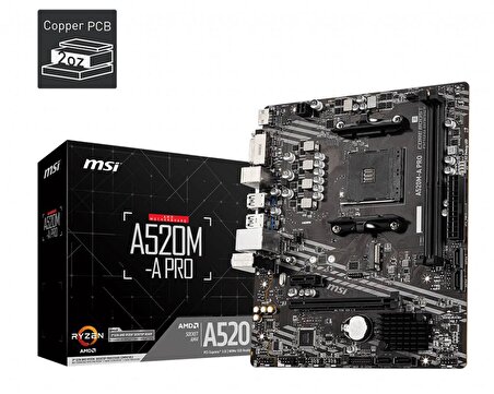MSI A520M-A Pro AMD A520 AM4 DDR4 4600 MHz Masaüstü Anakart