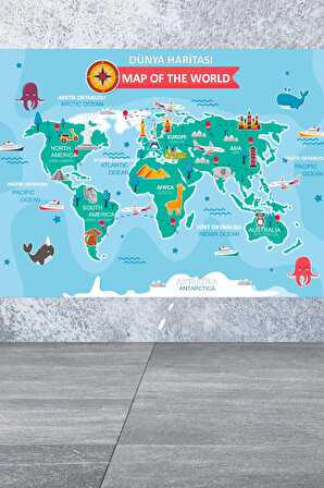 Çok Renkli Eğitici Öğretici Çocuk Odası Dünya Haritası