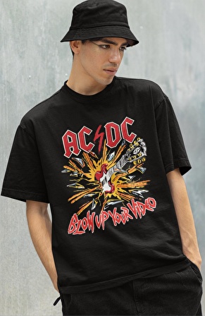 Unisex Oversize AC/DC Tişört, Erkek-Kadın Rock Metal Temalı T-Shirt