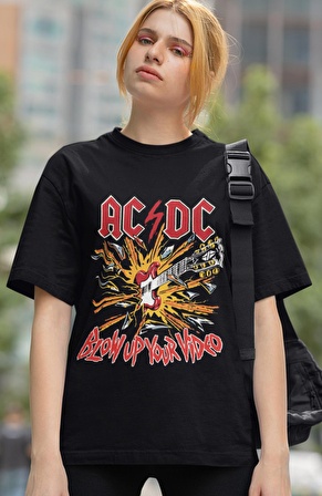 Unisex Oversize AC/DC Tişört, Erkek-Kadın Rock Metal Temalı T-Shirt