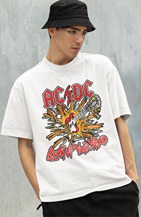 Unisex Oversize AC/DC Tişört, Erkek-Kadın Rock Metal Temalı T-Shirt