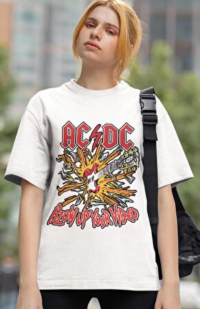 Unisex Oversize AC/DC Tişört, Erkek-Kadın Rock Metal Temalı T-Shirt