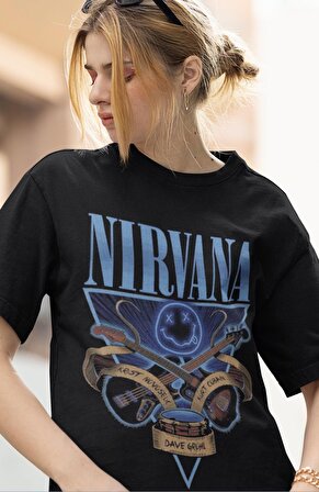 Unisex Oversize Nirvana Baskılı Tişört, Rock Metal Temalı T-shirt