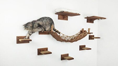 Kedi Duvar Mobilyası | 5 Basamaklı Kedi Köprüsü |kedi Duvar Rafları | Kedi Yatağı| Kedi Besleme Rafı