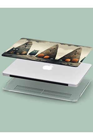 Macbook Air (M1) Kılıf 13.3 inç A2179-A2337 MacAi14 Şeffaf PVC Koruyucu Kapak Sevimli Canavarlar