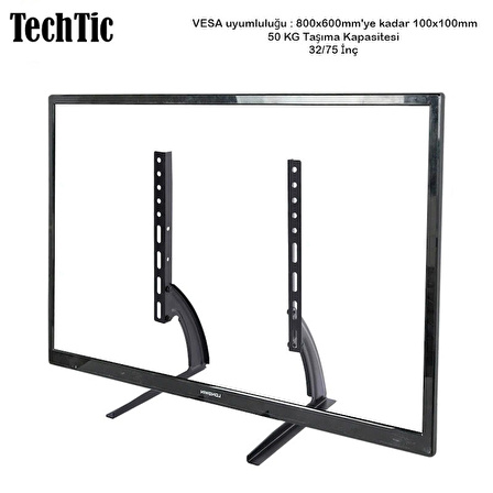 TechTic  TV Stand Masaüstü Stand 32-75İnç Sabit TV Yükseltme LCD Taban Braketi Mönitör Plazma