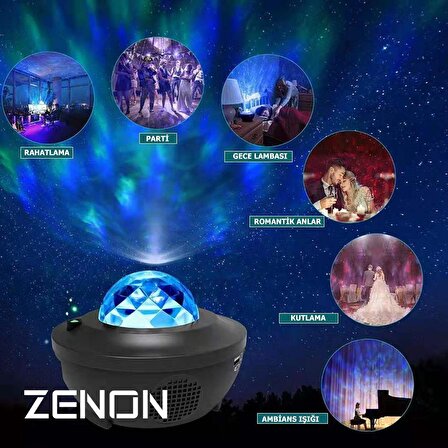 Zenon Smart Starry Projektör Light-Blth+Müzik+7Farklı Ambians