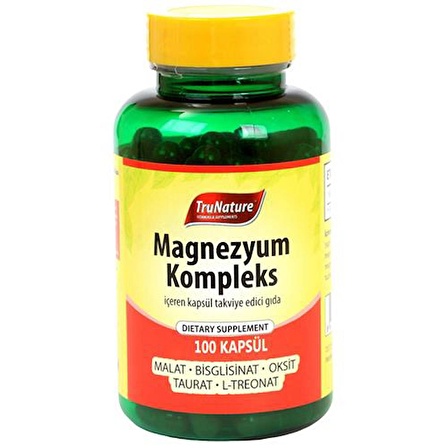 Trunature Magnezyum Kompleks 100 Kapsül Magnesium Complex Malat Bisglisinat Taurat Sitrat Oksit Kalsiyum L-Treonat