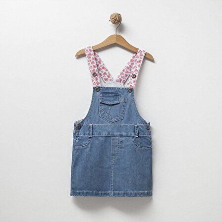 Kız Çocuk Sırtı Tavşan Baskılı Mavi Kot  Jile / Elbise