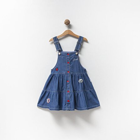 Kız Çocuk Nakışlı Rahat Kalıp Askılı Mavi Kot Jile / Elbise