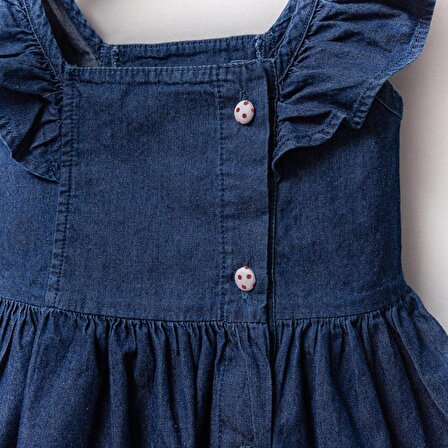 Kız Bebek Bandanalı Çiçek Nakışlı Kot Elbise