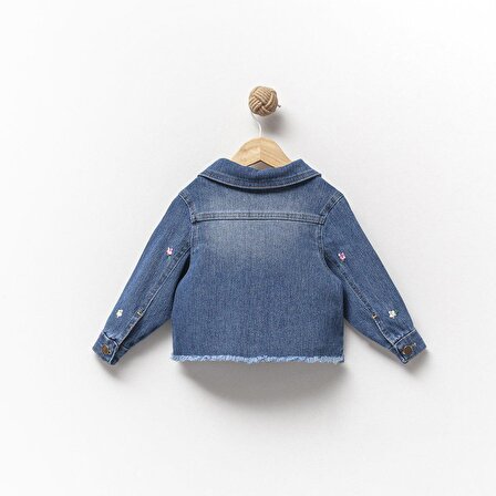 Kız Çocuk Papatya Nakışlı Mavi Jean/Ko Ceket