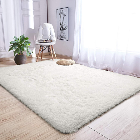 Tüy Dökmez Tavşan Tüyü Post Halı Krem