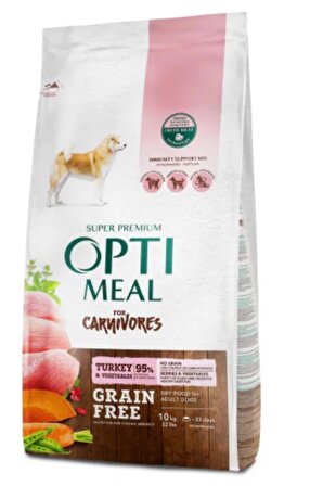 Optimeal Carnivores Hindi Etli ve Sebzeli Tahılsız Yetişkin Köpek Maması 10 Kg