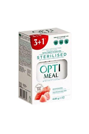 Optimeal Super Premium Sterilised Tavuk Etli ve Hindi Filetolu Kısırlaştırılmış Kedi Yaş Maması 85 Gr (3+1)