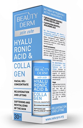 BEAUTYDERM Hyaluronik asit ve kolajen içeren yüz jeli konsantresi, 30 ml