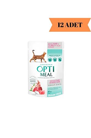 Optimeal Super Premium Sensitive Digestion Kuzu Etli ve Hindi Filetolu Tahılsız Yetişkin Kedi Yaş Maması 85 Gr X 12
