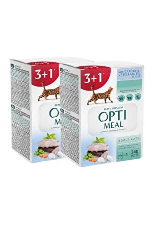 Optimeal Super Premium Yetişkin Kedi Yaş Maması Morina Balıklı ve Sebzeli  85 Gr (3+1) x 2 Kutu