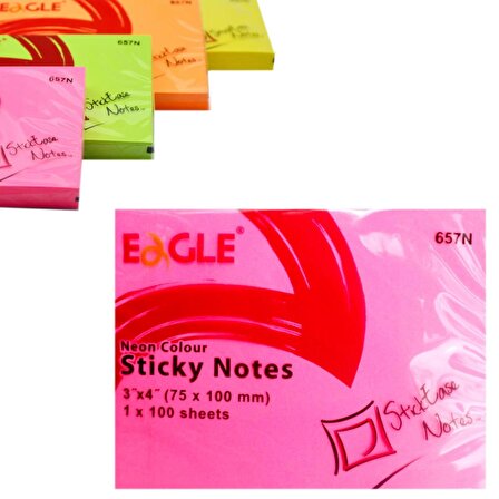 Eagle 75x100 mm Neon Renk Sticky Yapışkanlı Not Kağıdı 100 Yaprak (657N) 4 Adet