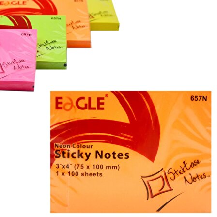Eagle 75x100 mm Neon Renk Sticky Yapışkanlı Not Kağıdı 100 Yaprak (657N) 4 Adet