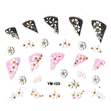 Tırnak Sticker, Tırnak Süsleme, Nail Art (ym-123) - 6X5 cm - Papatya Pembe Çiçek