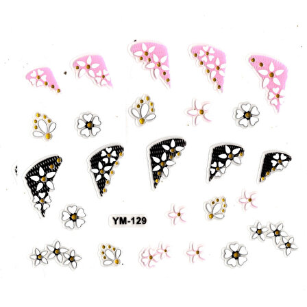 Tırnak Sticker, Tırnak Süsleme, Nail Art (ym-129) - 6X5 cm - Üçgen Kalpli Çiçek