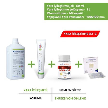 Yara İyileştirme Solüsyonu+Yara İyileştirme Jeli+Woun-Vit Plus+Yapışkanlı Yara Pansumanı'lü Set