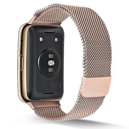 Megafox Huawei Watch Fit / Fit Elegant Uyumlu Hasır Metal Mıktanıslı Kordon Örgü İşlemeli Bileklik