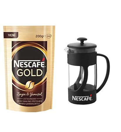 Nescafe Gold - 200 gr Paket Granül Kahve + French Press