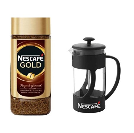 Nescafe Gold - 200 gr Kavanoz Granül Kahve + French Press
