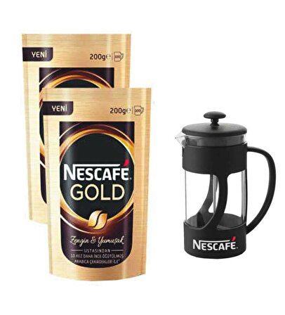 Nescafe Gold - 200 gr Paket Granül Kahve x 2  + French Press