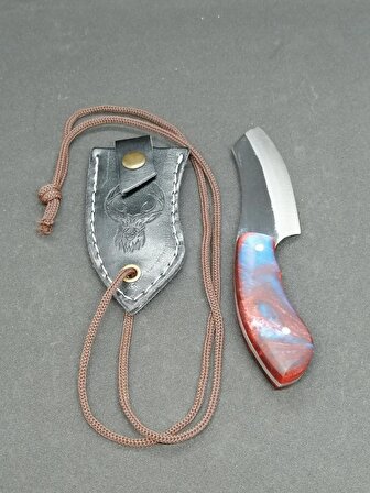 Kolye Tasarım Mini Model Epoksi Saplı Deri Kılıflı Bıçak