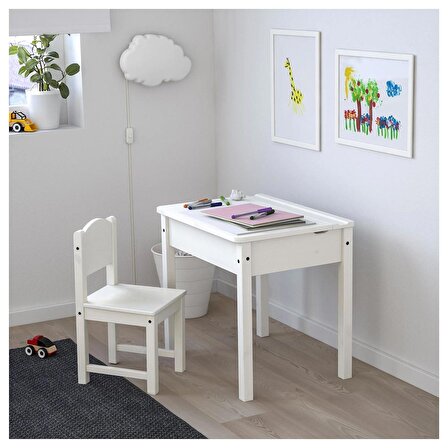 SUNDVIK Çocuk Masası, Beyaz, MeridyenDukkan 58x45 cm Saklama Gözlü