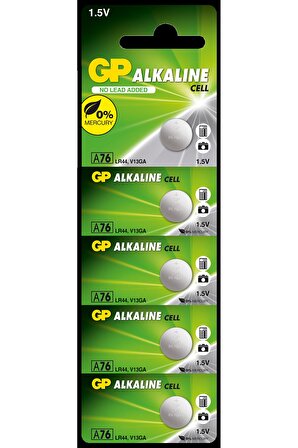 GP GPA76-C5 LR44 Alkalin Düğme Pil 5'li Paket 