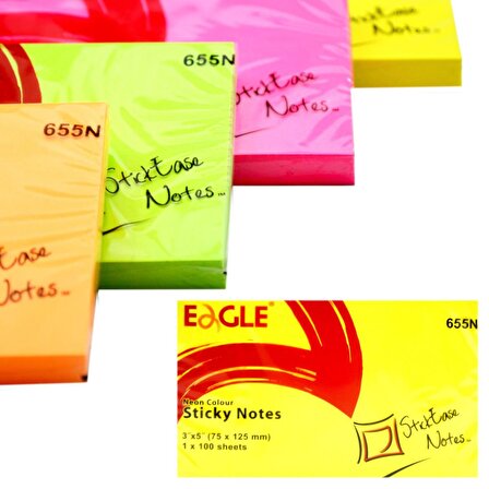 Eagle 75x125 mm Neon Renk Yapışkanlı Not Kağıdı 100 Yaprak (655N) Sarı
