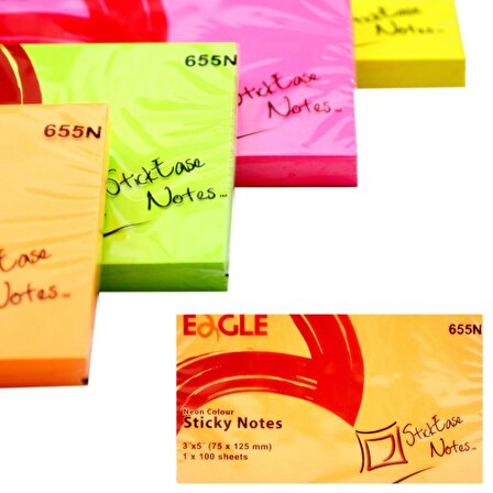 Eagle 75x125 mm Neon Renk Yapışkanlı Not Kağıdı 100 Yaprak (655N) Turuncu