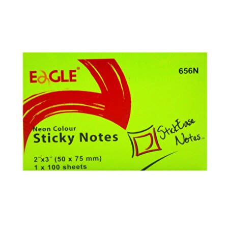 Eagle 50x75 mm Neon Renk Yapışkanlı Not Kağıdı 100 Yaprak (656N) Yeşil