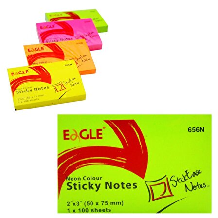 Eagle 50x75 mm Neon Renk Yapışkanlı Not Kağıdı 100 Yaprak (656N) Yeşil