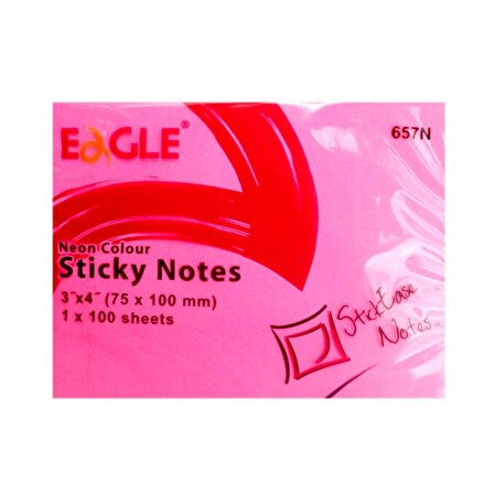 Eagle 75x100 mm Neon Renk Yapışkanlı Not Kağıdı 100 Yaprak (657N) Pembe