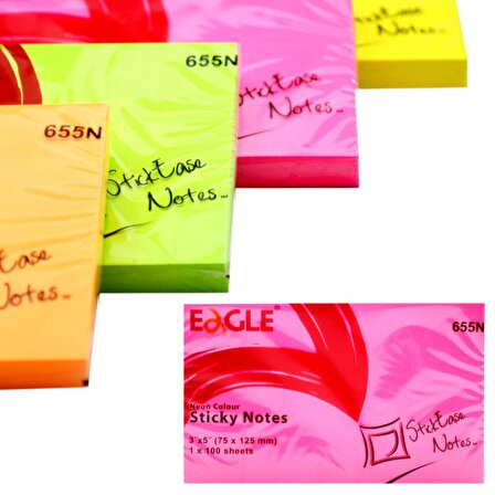 Eagle 75x125 mm Neon Renk Yapışkanlı Not Kağıdı 100 Yaprak (655N) Pembe