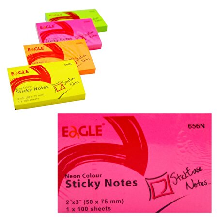 Eagle 50x75 mm Neon Renk Yapışkanlı Not Kağıdı 100 Yaprak (656N) Pembe