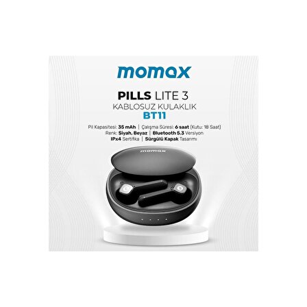 Momax Pills Lite 3 Tws Bluetooth Kulaklık Siyah