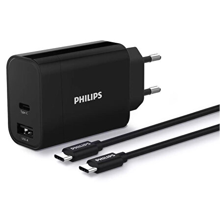 Philips DLP2621C USB-A ve USB-C Bağlantısı Type-C Kablolu Duvar Şarj Adaptörü-DLP2621C/12